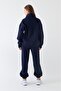 Unisex Oversize Sweatshirt Basic Navy Blue – Half Zipper Stand Collar, 3 Thread Fleece - 6