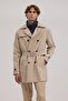 Beige Comfort Fit Double Breasted Belted Trench Coat