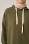 Green-Eyelet Hooded Lycra Long Sweatshirt with Pockets - 4