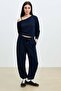 Women's New Boat Neck Sweatshirt Sweatpants Two-Piece Bottom Top Set - 3