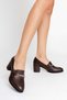 Women's Genuine Leather Buckle Stylish Heeled Shoes - Brown