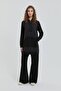 Thin Quilted Garnished Knitted Trousers Tunic Set Black