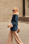 Women's Collar Fur Detail Denim Jacket Dark Blue - 6