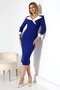 Cobalt Blue Long Sleeve Contrast Trim Detail Cufflink A-Line Crepe Fabric Dress - 5