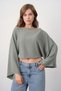 Women's Wide Collar Bat Sleeve Design Green Crop Blouse 13988