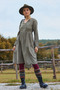 V-Neck Button Detail Zipper Closure Long Sleeve Dress - 2