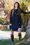 Crew Neck Pocketed Fingerless Winter Dress - 3