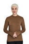 Finger-Looped Turtleneck Women's Bodysuit – Organic Viscose Lycra, Anti-Sweat - Light Chocolate