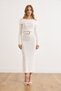 Women's Ecru Madonna Collar Lycra Long Dress Elb-19000752 - 3