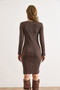 Women's Brown V-Neck Ribbed Basic Stretchy Mini Dress Elb-19002544 - 4