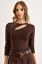 Women's Bitter Brown Cotton Modal Drop Neckline Stretchy Blouse Blz-19003130 - 5