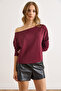 Women's Burgundy Modal Boat Neck Soft Textured Blouse Blz-19003131 - 4