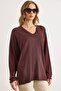 Women's Brown Viscose V-Neck Mini Slit Draped Basic Slim Knitwear Sweater Kzk-19001013 - 2