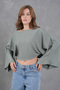 Wide Neck Bat Sleeve Detail Green Crop Blouse 13988 - 8