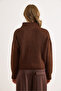 Women's Brown Stand Collar Zippered Basic Knitwear Sweater Kzk-19001014 - 2