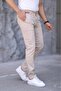 Men's Cream Slim Fit Stretchy Lycra Dobby Quality Linen Lace-Up Stylish Trousers - 4