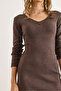 Women's Brown V-Neck Ribbed Basic Stretchy Mini Dress Elb-19002544 - 5