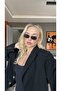 Transparent Frame Black Glass Gold Detailed Sunglasses