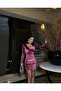 Drawstring Double Breasted Collar Velvet Fabric Dress 581909 Dried Rose - 2