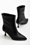 Women's Black Leather Pointed Toe Thin Heeled Boots