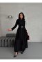 Crepe Fabric Lace Detailed Belted Dress (Lined)