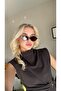 Leopard Printed Brown Color Glass Gold Detailed Oval Sunglasses - 3
