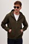 Men's Relax Fit Comfortable Cut Zippered Double Pocket Hooded Khaki Jacket Shirt - 2