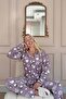 Lila Penguin Patterned Front Buttoned Plush Fleece Pajama Set - 4