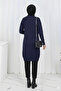 Patterned Long Mercerized Cardigan N3193 Navy Blue - 5