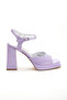 Women's Square Platform Thick Heeled Lilac Satin Evening Dress Shoes - 3