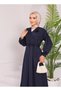 V-Neck Belted Waist Pleated Rose Accessory Imported Knitted Fabric Full Length Dress - 3