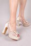 Mesa Guipure Embellished Satin Platform Heeled Shoes Ten - 2
