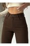 Women's High Waist Brown Linen Boyfriend Pants with Wide Legs - 4