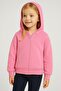Girl's Pink Zippered Hooded Plain Sweatshirt Cardigan