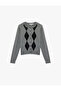 Buttoned Long Sleeve Crew Neck Diamond Pattern Knitwear Cardigan
