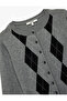 Buttoned Long Sleeve Crew Neck Diamond Pattern Knitwear Cardigan - 3