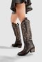 Women's Bitter Brown 3 Color Embroidered Cowboy Thick Calf Matching Zipperless Pull-On Boots 2025 New Season - 4