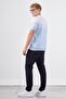 Light Blue Striped Pattern Short Sleeve Slim Fit Men's Knitwear - 3