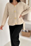 Women's Gold Button Textured Knit Cardigan – Elegant & Vintage Touch - 3
