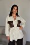 Thin Premium Jacket with Coffee Leather Trim and Snap Buttons and a Belt