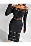 Women's Long Sleeve Madonna Lace Neckline Slit Midi Diver Dress - 4