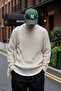 Men's Hair Knit Crew Neck Thick Knitwear Sweater Beige 26W2014