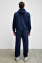 Marshallhoodie Men's Cotton Fleece Lined Embroidered Relaxed Dark Navy Blue Tracksuit Set - 8
