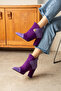 Layla Purple Suede 7 cm Heel Button Detail Zippered Boots Bottie - 2