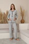 Gray Maternity and Postpartum Long Sleeve Soft Fabric Bow Tie Waist Adjustable Pajama Set