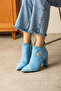 Layla Blue Suede 7 cm Heel Button Detail Zippered Boots Bottie - 2