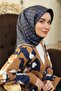 وشاح حريري تيفيل بنمط مختلط باللون الأزرق الداكن والمينك IST 11393 - 10