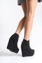Eve; Black Suede Collar Detail, 12 cm Wedge Heeled Women's Boots - 2