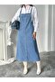Women's Long Blue Strappy Denim Dungaree Dress - 3
