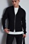 Men's Slim Fit Stand Collar Zippered Cardigan Black - 2